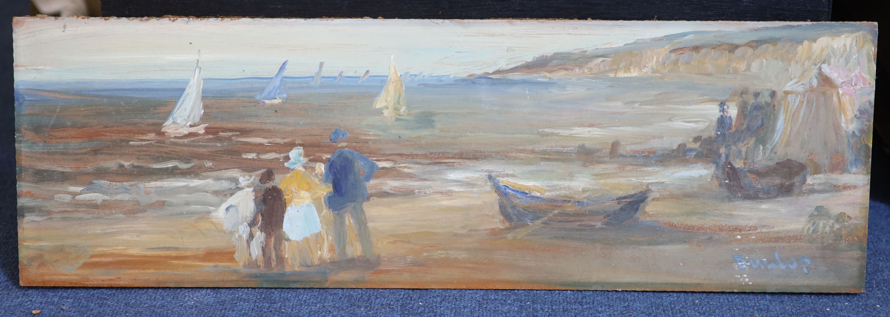 Ronald Ossory Dunlop (1894-1973), Figures on the shore, Oil on board, 19.5 x 61 cm. unframed